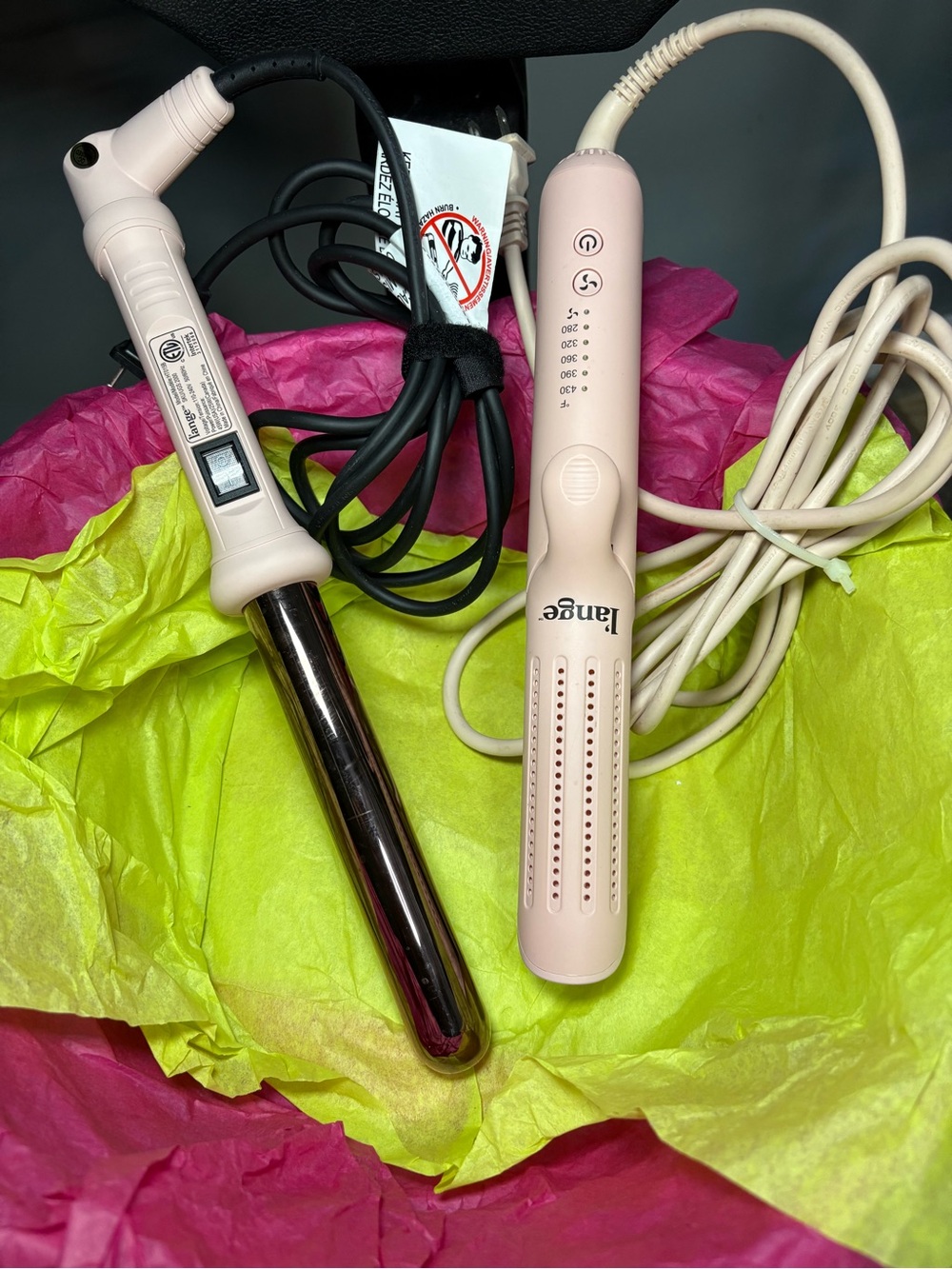 Lange Pink Curling Wand and Hot Air Brush Set